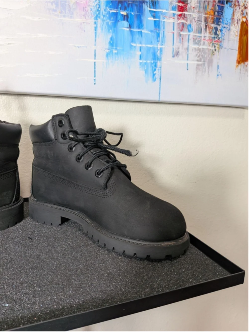 Timberland Ankle Boots Kids Size 2 Black Nubuck Winter Combat Hiking Lug Sole